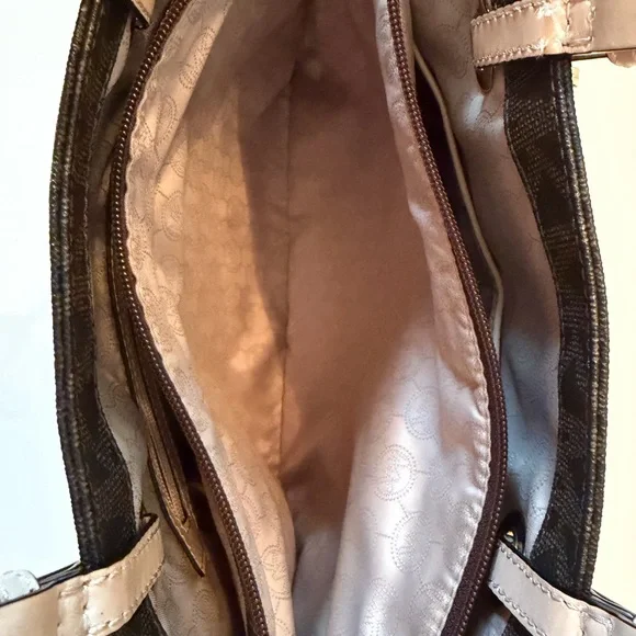 Michael Kors Jet Set Travel Large Tote Brown MK Logo Beige - Picture 6 of 9